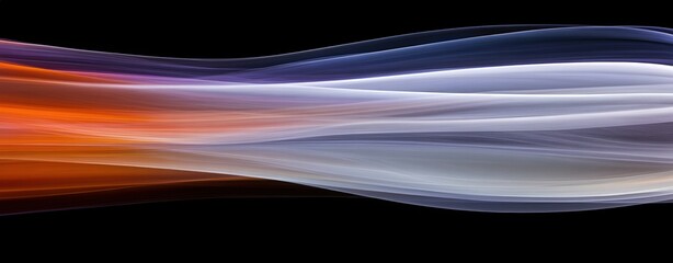 Abstract flowing colorful waves, dynamic curves and gradients of orange, purple, and blue on black background. Ideal for design, technology, and website backgrounds.