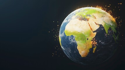 Glowing Earth with Bright Lights Over Africa and Middle East in Dark Space Background