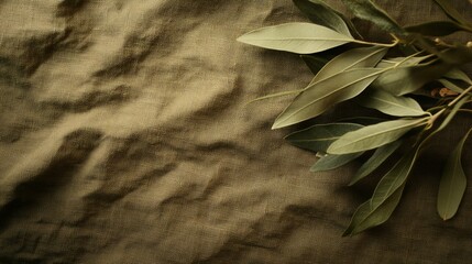 Aufkleber - Olive green linen fabric with eucalyptus leaves.