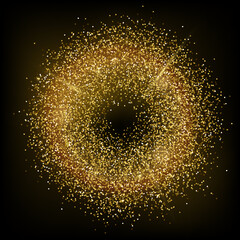 Wall Mural - gold glitter round frame vector illustration. golden dust ring. circular luxury design. shine circle