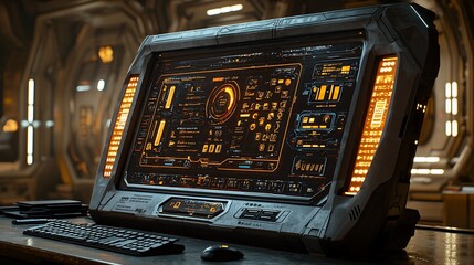 Poster - Futuristic computer in spaceship control room.