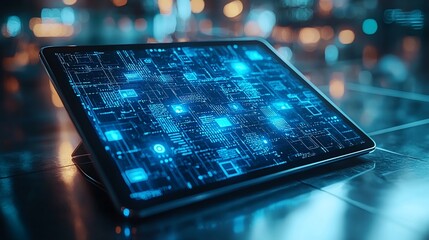 Poster - Futuristic tablet displaying digital circuit board.