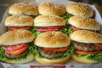 Wall Mural - a lot of hamburgers standing in neat rows