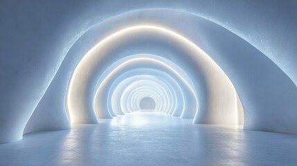Poster - Abstract architecture background, futuristic white arched interior