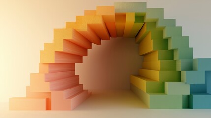 Poster - Colorful geometric arch made of blocks in gradient shades representing creativity and design in abstract art