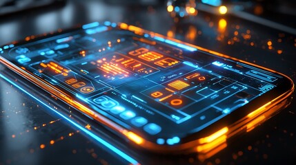 Poster - Futuristic smartphone with glowing circuits.