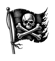 Wall Mural - pirate flag black engraving black and white outline
