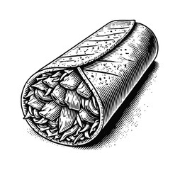 Wall Mural - shawarma doner kebab engraving black and white outline