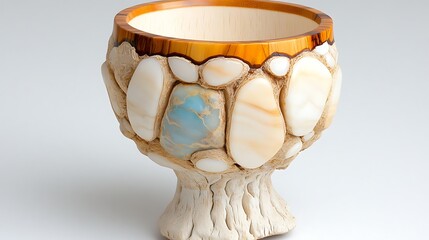 Wall Mural - Unique Wooden and Stone Goblet  Handcrafted Bowl  Decorative Vessel