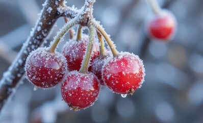 Canvas Print - Frosty red berries on a branch.