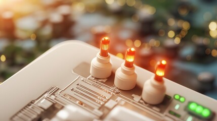 Poster - Close-up View of Circuit Board LED Indicators and Components with Soft Blurred Background Lights