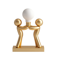 Poster - Two golden figures collaboratively hold a white lightbulb symbolizing teamwork and a shared bright idea.