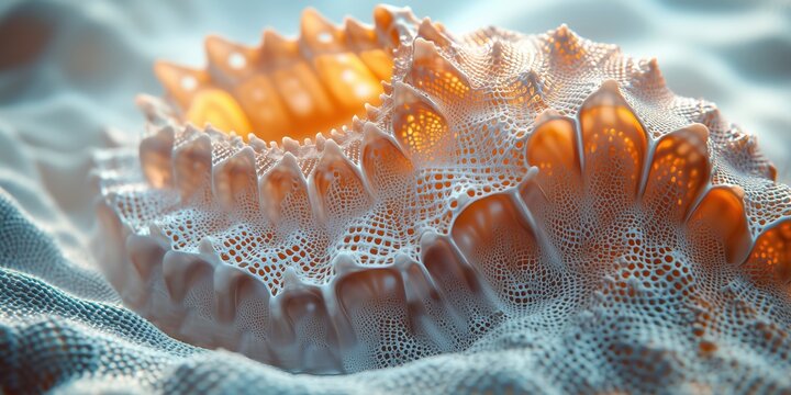 3D Render Abstract Background - Porous Organic Structure, Cellular, Texture, Pattern, Design, Detail, White, Orange, Blue
