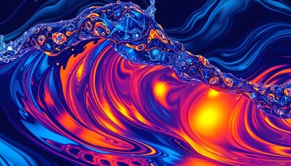 Wall Mural - Abstract fluid wave with vibrant gradient of orange, yellow, blue and purple hues