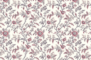 Poster - Floral Toile Tapestry Pattern. Vintage botanical wallpaper pattern. Background image. Created with Generative AI technology