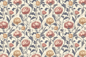 Poster - Floral Toile Tapestry Pattern. Vintage botanical wallpaper pattern. Background image. Created with Generative AI technology