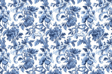 Poster - Floral Toile Tapestry Pattern. Vintage botanical wallpaper pattern. Background image. Created with Generative AI technology