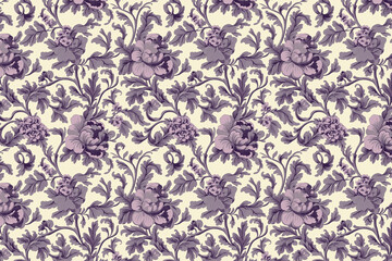 Poster - Floral Toile Tapestry Pattern. Vintage botanical wallpaper pattern. Background image. Created with Generative AI technology