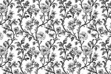 Poster - Floral Toile Tapestry Pattern. Vintage botanical wallpaper pattern. Background image. Created with Generative AI technology