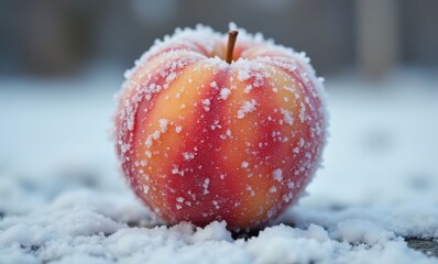 Canvas Print - Red apple dusted with snowflakes