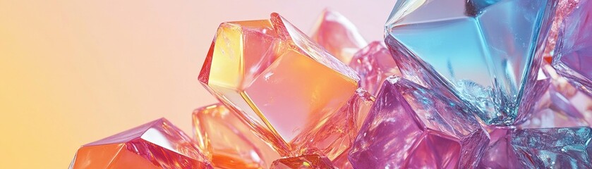 Poster - Vibrant sugar crystals are arranged in geometric and abstract forms on a smooth pastel background, providing ample space for text overlay. The artistic design presents a stylish aesthetic