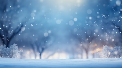 Poster - Serenity of a Winter Wonderland: Captivating Snowy Forest Background with Gentle Blur and Soft Bokeh Effects Perfect for Seasonal Themes