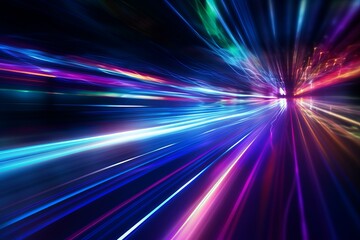 Fototapete - Abstract colorful streaks of light zooming across a dark background, creating a sense of speed and energy