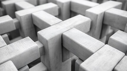 Poster - Abstract monochrome interlocked wooden blocks.