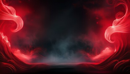 Wall Mural - a gloomy background with red neon smoke spreading on both sides