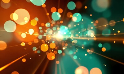 Wall Mural - Cosmic Burst: A vibrant burst of light and color fills the frame with mesmerizing bokeh effect, creating an ethereal, abstract background of swirling hues and shimmering particles.