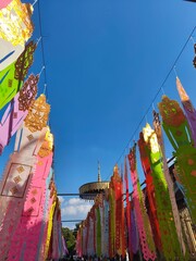 buddhist prayer flags colorful paper lanterns are an art form from northern thailand. they are used 