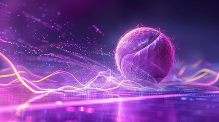 Aufkleber - tennis ball in purple neon light trails art digital, ai generated. power and dynamic of professional