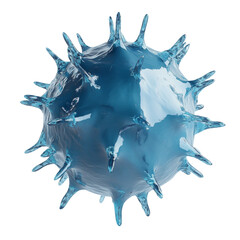 Poster - A 3D rendered image of an abstract blue virus with spiky protrusions, showcasing a detailed and visually appealing representation.