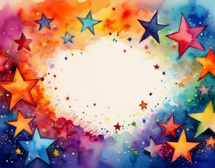 Wall Mural - abstract watercolor painted stars background in a vibrant and colorful palette with an empty space in the center for text or design artistic colorful