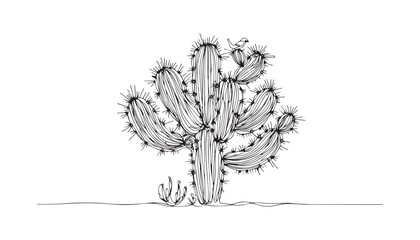 Continuous one single minimal line drawing Cactus