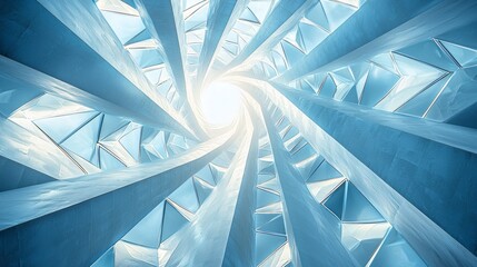 Aufkleber - Captivating fractal formation radiates light from its core, revealing intricate geometric patterns spiraling outward. The ethereal blue hues create a mesmerizing visual journey
