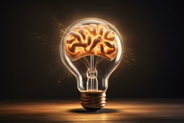Poster - Light bulb containing a glowing brain symbolizes creativity, intelligence, and innovative thinking