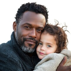 Joyful father and daughter embrace home portrait indoor close-up