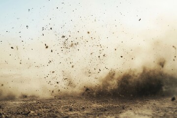 Fototapete - Dust particles swirling from sand explosion on pristine background for dynamic motion and energy themed projects