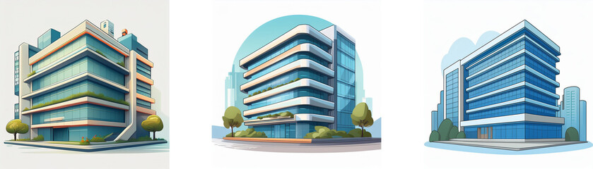 Poster - Three modern buildings, showcasing diverse architectural styles and cityscapes.  Green spaces add to their aesthetic appeal.