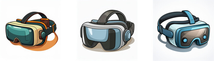 Aufkleber - Three virtual reality headsets in diverse styles and colors are shown.  Each offers a unique design aesthetic for immersive experiences.
