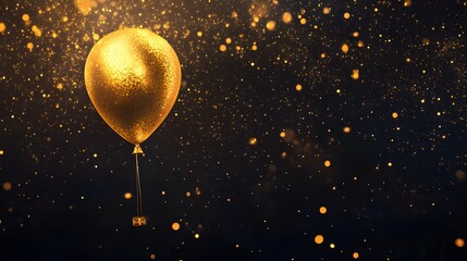 Poster - Celebratory golden balloon floating against dark background festive atmosphere high-quality image vibrant visuals