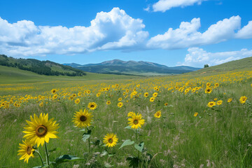 Poster - A field of sunflowers swaying in the breeze