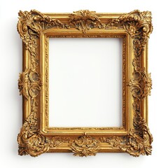 Wall Mural - A carved gilded picture frame isolated on a white background