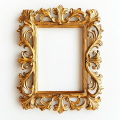 Wall Mural - A carved gilded picture frame isolated on a white background