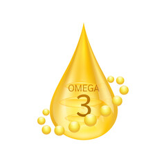 Fish oil omega 3 fatty acids on white background. For nutrition products food health ads. Medical scientific concepts. 3D Vector illustration.