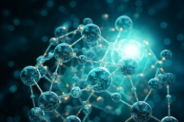 Poster - Abstract molecules structure forming complex connections in turquoise background