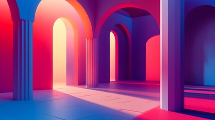 Poster - Vibrant architectural space modern gallery digital art abstract environment dynamic viewpoint color concept