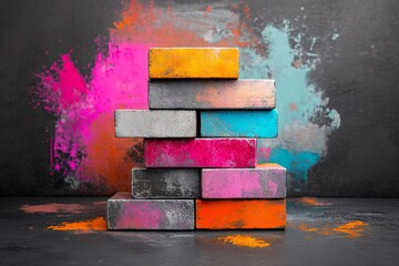 Poster - A vibrant 3D rendering of a zinc ingot stack, arranged on an industrial platform with intricate metallic textures