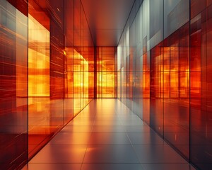 Poster - Abstract orange glass corridor interior.